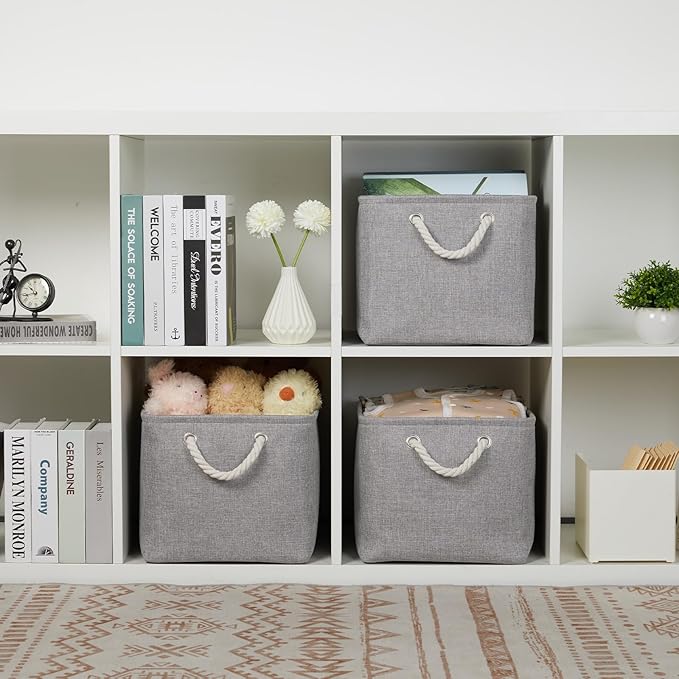 Bidtakay Storage Baskets Gray 3 Pack Shelf Baskets Collapsible Storage Bins for Clothes 15X11X9.5Inch Decorative Baskets with Handles Large Baskets for Organizing Closet Home Storage (Grey)-CubbioJoy