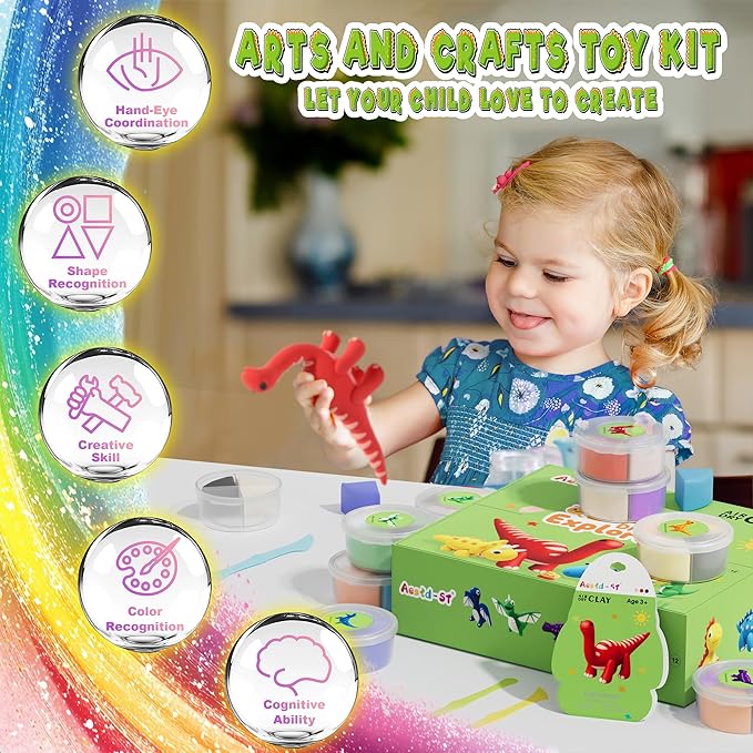 Air Dry Clay Kit - Dinosaur Theme, Modeling Clay for Kids, DIY Model Magic with Sculpting Tools and Tutorials, 12 Boxes Molding Clays, Ultra Light, Soft & Non-Toxic, Arts and Crafts Gift for Kids-CubbioJoy