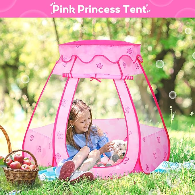 Baby Ball Pit for Toddler with 50 Balls, Kids Pop Up Play Tent for Girls, Princess Toys for Children Indoor Outdoor Playhouse with Carry Bag-CubbioJoy
