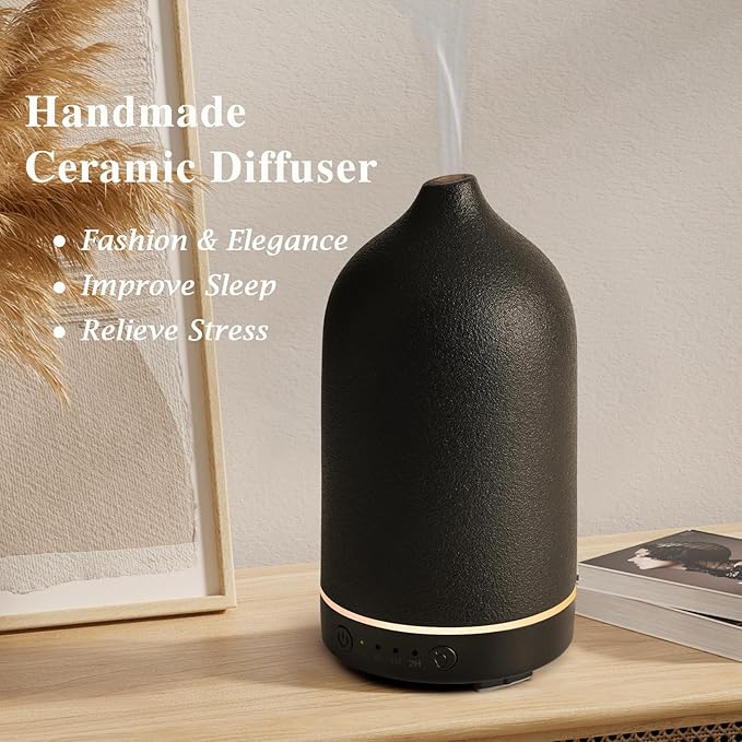 Diffuserlove Ceramic Diffuser Essential Oil Diffusers Aromatherapy Essential Oil Diffuser for Room Air Diffuser for Home Bedroom Stone Diffuser Black-CubbioJoy