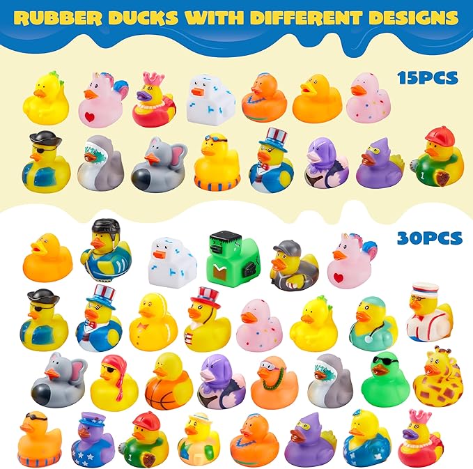 JOYIN 30 Pcs Rubber Ducks, Random Assortment Ducks Bulk with Mesh Carry Bag, Mini Rubber Duckies for Baby Bath Toys, Kids Toddler Summer Pool Toys Birthday Gifts Party Favors-CubbioJoy