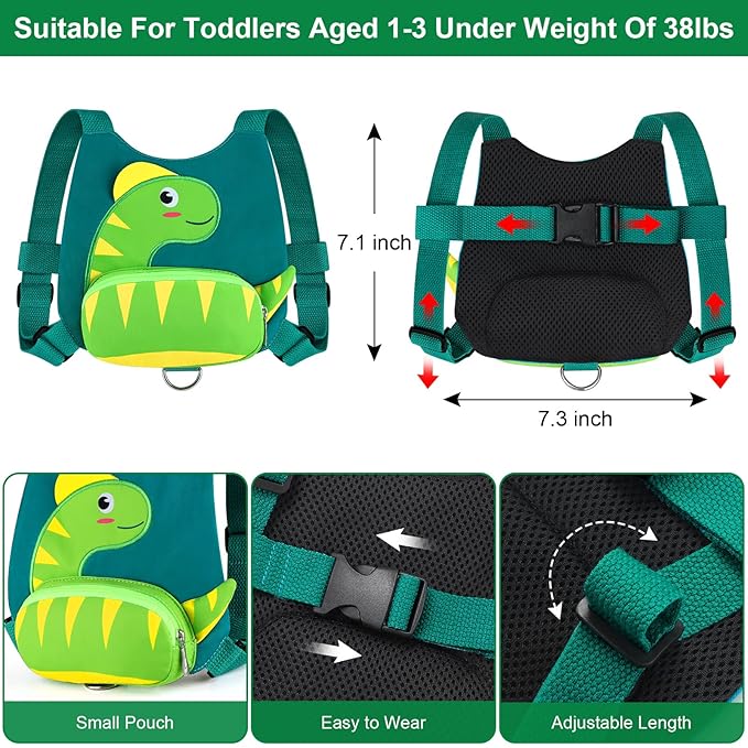 Accmor Toddler Harness Leash with Anti Lost Wrist Link, Cute Dinosaur Harnesses Walking Wrist Leashes for Kids, Children Restraints Hand Straps Belt Tether to Keep Baby Boys Girls Close (Turquoise)-CubbioJoy