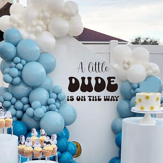 A Little Dude is On The Way Decal - Baby Shower Party Decorations, Gender Reveal Party Supplies, Balloon Arch Background Wall Decor, Party Photo Props Dude Sign Wall Decal (Dude Decal)-CubbioJoy