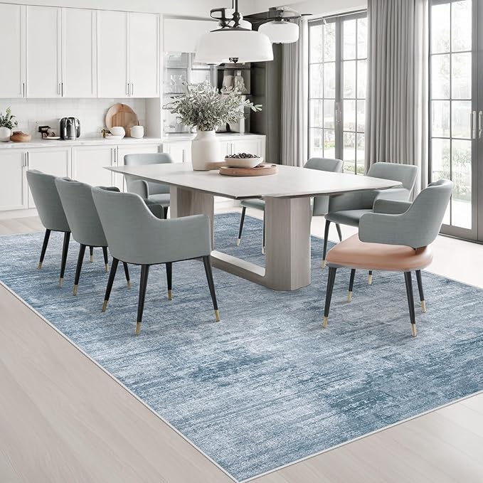Area Rugs 6x9 Living Room: Washable Rug Modern Abstract Large Rugs Soft Non Slip Neutral Rug Stain Resistant Indoor Carpet for Bedroom Kitchen Dining Room Table Nursery Home Office Rugs(Blue,6'x9')-CubbioJoy