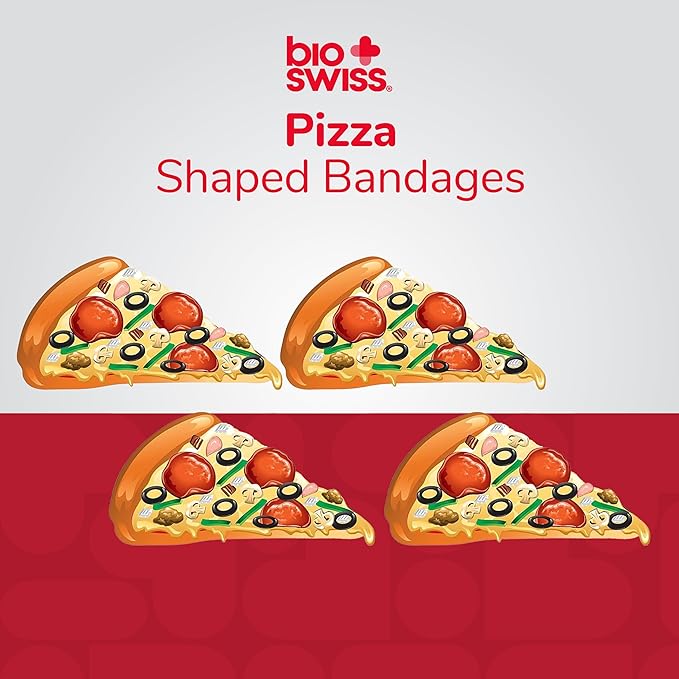 BioSwiss Bandages, Pizza Shaped Self Adhesive Bandage, Latex Free Sterile Wound Care, Fun First Aid Kit Supplies for Kids, 50 Count-CubbioJoy