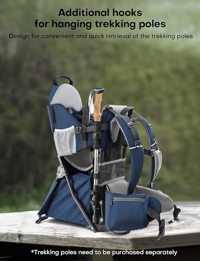 besrey Baby Backpack Carrier, Toddler Hiking Backpack with Safety 3-Height Seat, Adjustable Straps&Waist Belt, Foldable Frame Lightweight Large Capacity Child Carrier for Hiking (Blue/Grey)-CubbioJoy