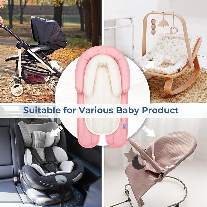 COOLBEBE Upgraded 2-in-1 Babybody Supports for Newborn Infant - Extra Soft Breathable Car Seat Insert Cushion Pad, Perfect for Carseat, Stroller, Swing, Bouncer, Pink-CubbioJoy