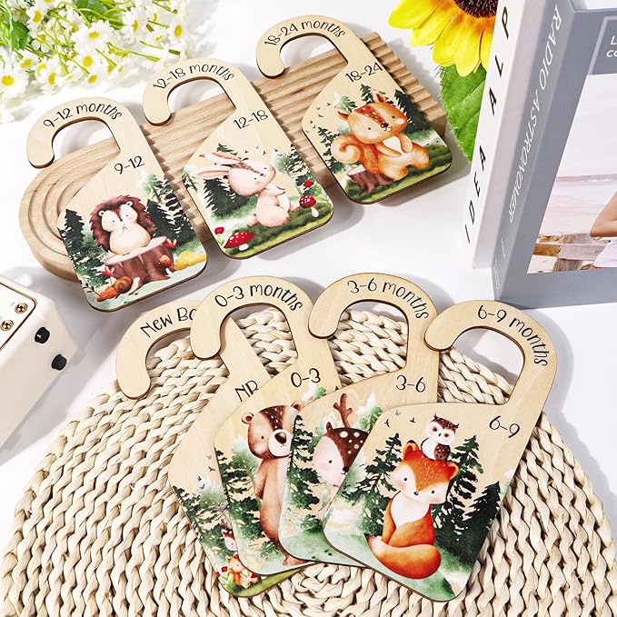Animals Baby Closet Dividers, 7PCS Wooden Baby Clothes Dividers for Closet Organizers, Newborn to 24 Months Home Animals Theme Nursery Clothes Decor-CubbioJoy
