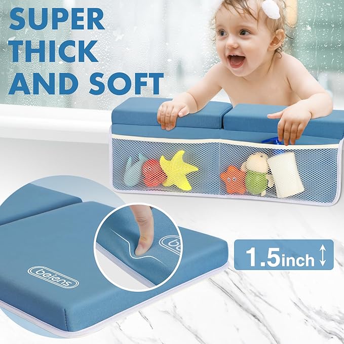 beiens Bath Kneeler and Elbow Rest Pad Set - 1.5'' Comfortable Thick Baby Bath Kneeler Pads, Quick Dry Soft Kneeling Pad for Baby Bath Time, Non-Slip Knee& Arm Support Bathtub Mat with Toys Organizer-CubbioJoy