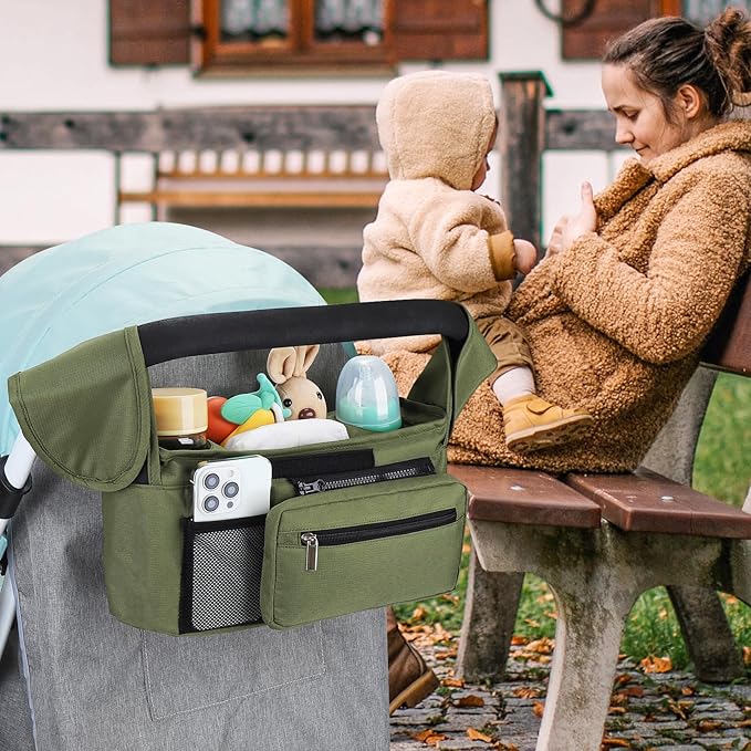 Accmor Universal Stroller Organizer with Insulated Cup Holder Detachable Phone Bag and Shoulder Strap,Stroller Bag Caddy Organizer Fits for Uppababy, Baby Jogger, Britax Strollers-CubbioJoy