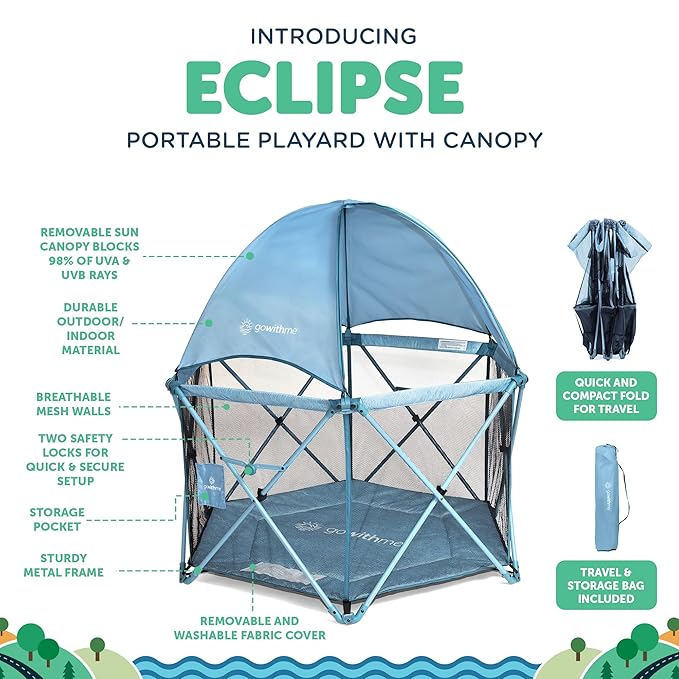 Baby Delight Go with Me Eclipse Deluxe Portable Playard | Playpen | Sun Canopy | Indoor and Outdoor | Ultra Padded Nylon Floor | Blue Wave-CubbioJoy