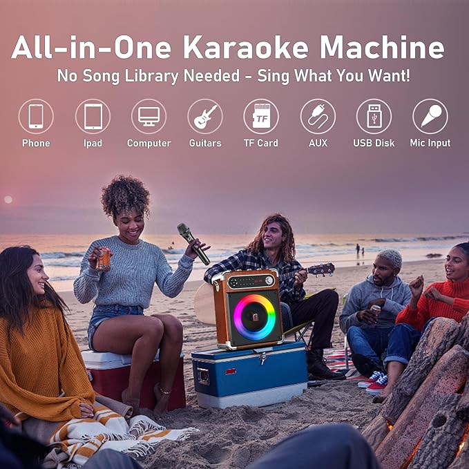 Karaoke Machine with 2 Wireless Microphones,【Upgraded 6.5"Woofer & 2"Tweeter】Portable Bluetooth 5.3 Karaoke Speaker, PA System with Bass/Treble/Echo Adjustment, Supports USB/AUX/TF/TWS for Home Party-CubbioJoy