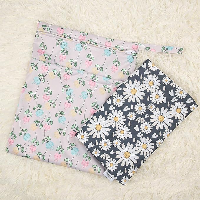 ALVABABY 2pcs Cloth Diaper Wet Dry Bags Waterproof Reusable with Two Zippered Pockets Travel Beach Pool Daycare Soiled Baby Items Yoga Gym Bag for Swimsuits or Wet Clothes L0821-CubbioJoy
