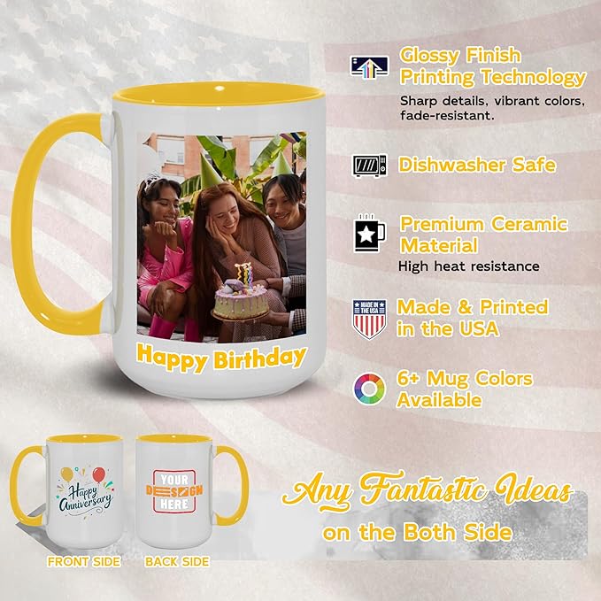 Custom Mug Upload Your Picture Personalized Coffee Mug with Photo Text Name Customized Cup Unique Ideas Gifts for Men Women Mom Dad Girlfriend Boyfriend Friend Family (Yellow, 11oz)-CubbioJoy