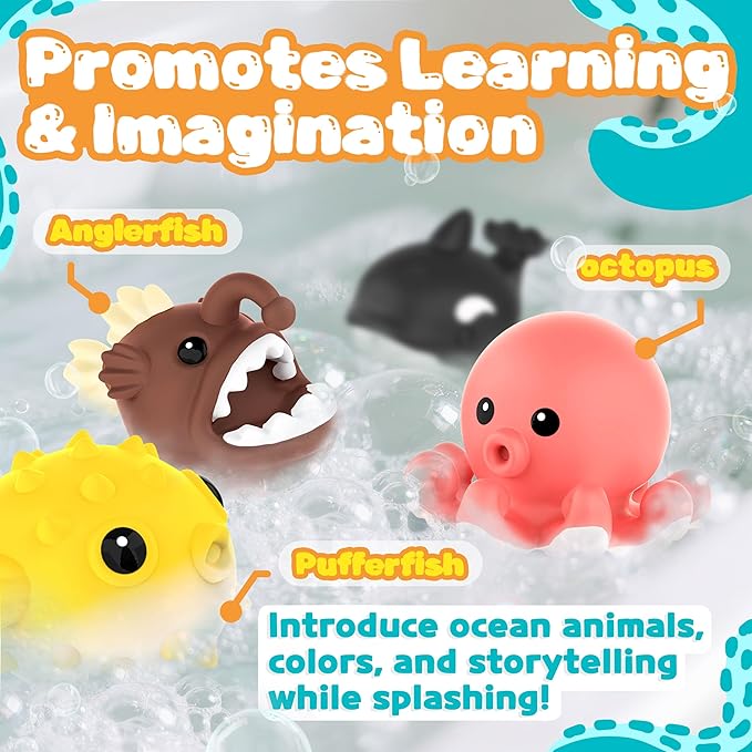8 PCS Ocean Animal Bath Toys Mold Free Infant Bath Tub Toys for 12 Months - No Hole Bathtub Toys for Toddlers 1-3 Water Pool Toys for Baby Toddler Ages 1+-CubbioJoy