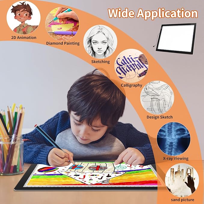 A4 LED Light Box for Tracing, elice Artist Drawing Lightbox Light Table Light Pad Light Copy Board, Up to 8000 Lux Super Bright Lightpad for Cricut Weeding Vinyl, Diamond Painting, Sketching (Black)-CubbioJoy