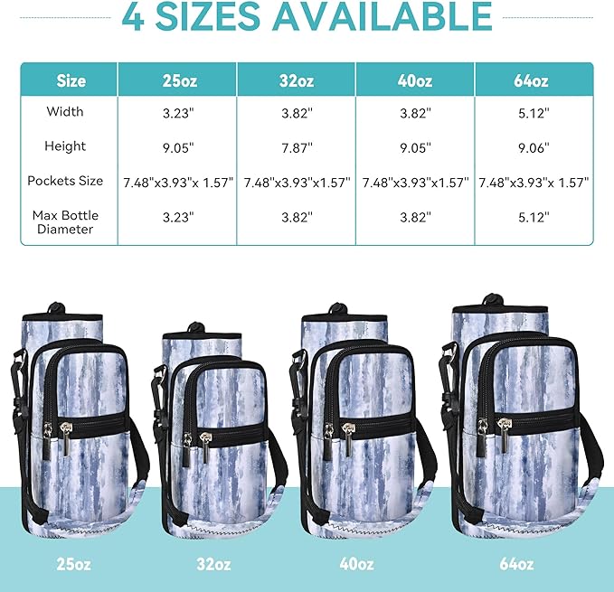 25/32/40/64oz Water Bottle Bag Holder Carrier-Insulated Crossbody Sling Case Sleeve with Strap & Pockets for Men Women Gym Cycling Travel Walking Hiking Camping-CubbioJoy