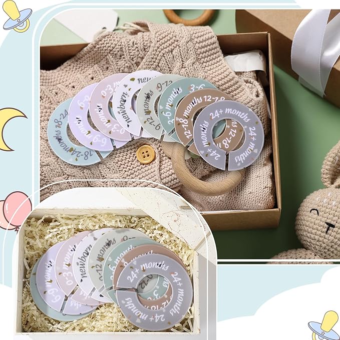 8 Pcs Baby Closet Dividers Unisex Baby Clothes Organizers Clear Labels for Nursery Closet Organizer & Decor Nursery Fits Most Rods(Donut,Light Color)-CubbioJoy