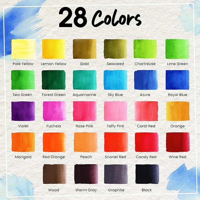 Chalkola Watercolor Brush Pens for Lettering, Coloring, Calligraphy - Set of 28 Watercolor Pens, 15 Painting Pad & 2 Water Color Markers - Drawing Art Supplies for Kids, Adults, Professional Artist-CubbioJoy