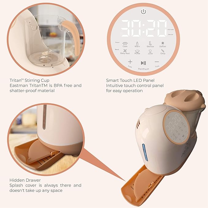 Baby Food Maker Chopper Grinder - Mills and Steamer 8 in 1 Processor for Toddlers - Steam, Blend, Chop, Disinfect, Clean, 20 Oz Tritan Stirring Cup, Touch Control Panel, Auto Shut-Off, 110V Only-CubbioJoy