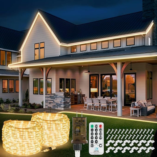 100ft 1200 LED Rope Lights Outdoor, Connectable Warm White Rope Lights Plug in, Outdoor String Lights Waterproof Decorative Lighting for Deck Patio Backyard Garden Pool Camping Room Indoor Décor-CubbioJoy