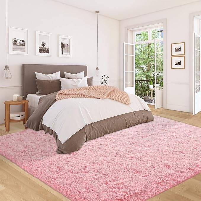 6x9 Area Rug for Living Room: Fluffy Shag Soft Washable Rugs Large Fuzzy Plush Indoor Carpet for Bedroom Nursery Playroom Kids Girls Boys Room (Pink, 6'x9')-CubbioJoy