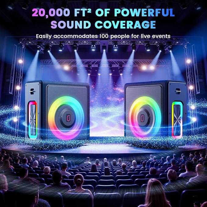 Karaoke Machine, Portable Bluetooth 5.3 Speaker with 2 Wireless Microphones for Adults, PA System with Pitch Correction & Echo Adjustment, Supports TWS/TF Card/USB/AUX/Live for Home Party-CubbioJoy