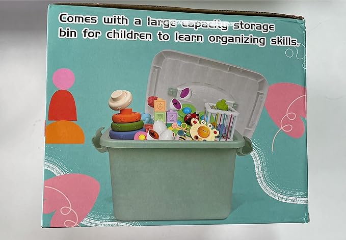 Baby Toys for 6 to 12 Months, Montessori Sensory Bins & Teething Toys, 6 in 1 Stacking Blocks, Rings, Eggs, Spinner, Crab Shape, 27 Pieces, Ages 6-36 Months-CubbioJoy