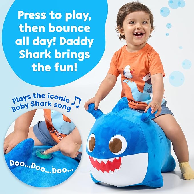 JITTERYGIT Baby Shark Bouncy Animal Plush - Daddy Shark Official Nickelodeon Music & Sing Toy - Christmas & Birthday Gifts for Kids & Toddlers (Boys & Girls) Ages 2-4 Years Old (Blue)-CubbioJoy