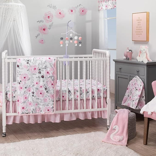 Bedtime Originals Blossom Pink Watercolor Floral 3-Piece Baby Crib Bedding Set-CubbioJoy