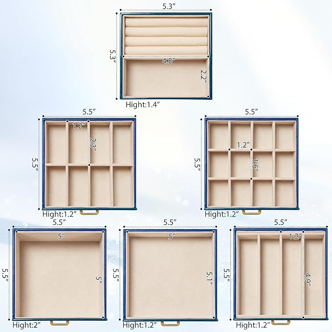 AKOZLIN 6-Tier Jewelry Box Lockable Leather Jewelry Storage Case with 5 Drawers for Women Girls Ring Necklace Earring Bracelet Holder Organizer with Mirror Blue-CubbioJoy