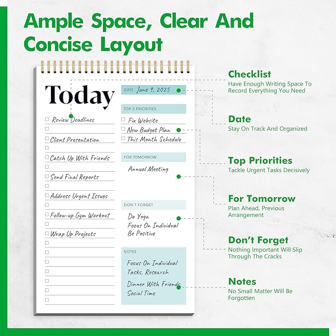 2 To Do List Notepads, Daily Planner Notebook with Tear-off Design, Undated Writing Organizer for Daily Tasks and Goal, Coiled Task Track Checklist Productivity Pad for Office, Classroom, Home, School-CubbioJoy