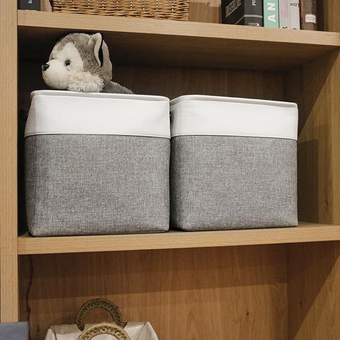 13x13 Cube Storage Bins, Collapsible Fabric Storage Box, 4 Pack Closet Baskets with Handles for Organizing, Shelf, Toys, Clothes, Home, Office, Nursery (Grey&White)-CubbioJoy