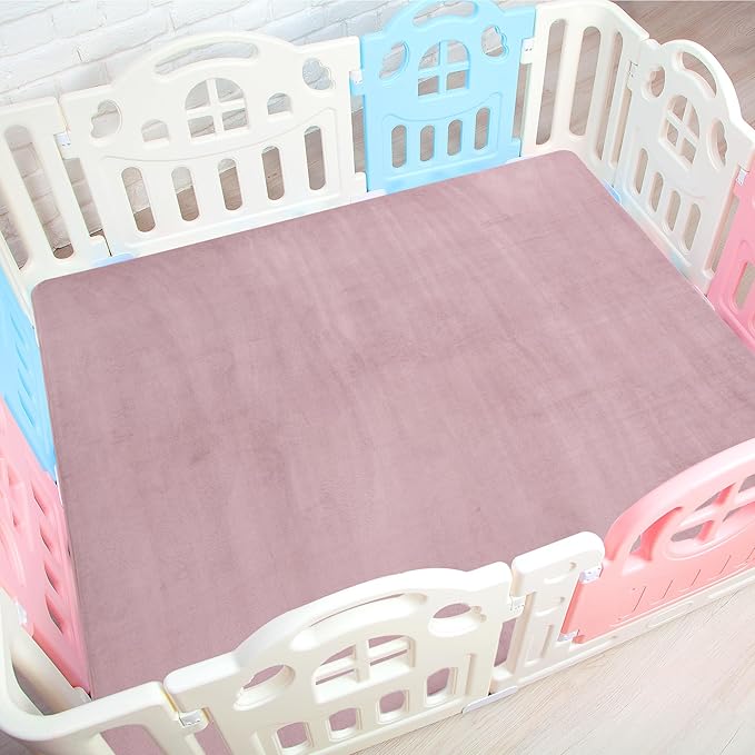 BALAPET Thick Memory Foam 50x50 Play Mat for Playpen, Super Soft Velvet Portable Baby Playpen Mat for Kids Toddler Crawling and Play, Non-Slip Bottom Playmat, Pink-CubbioJoy