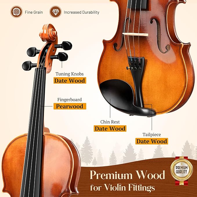 CAHAYA Violin 4/4 Full Size - Full Wooden Violin Set for Beginners Kids Adults Students Violin Kit with Hard Travel Case, Shoulder Rest, Extra Strings, Tuner-CubbioJoy