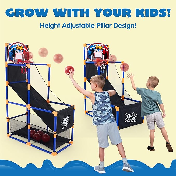 JOYIN Arcade Basketball Game Set with 4 Balls and Hoop for Kids 3 to 12 Years Old Indoor Outdoor Sport Play - Easy Set Up - Air Pump Included - Ideal for Competition-CubbioJoy