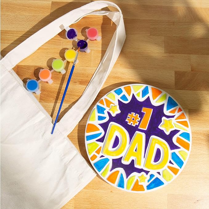 Creative Roots Paint Your Own #1 Dad Stepping Stone, Paintable Ceramic 7 in. Stone, Includes 6 Acrylic Paints & Paintbrush, Great Arts and Crafts for Kids Ages 8-12, Father's Day Gift-CubbioJoy