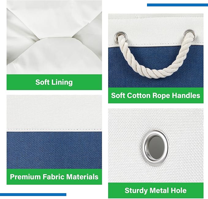 Bidtakay Large Storage Baskets for Shelves 3 Pack Fabric Storage Bins for Organizing Navy Blue Decorative Baskets Linen Collapsible Organizer for Closet-CubbioJoy