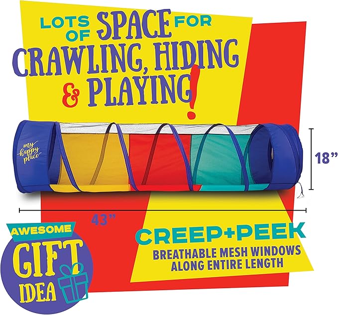 Kiddey Play Tunnel for Kids - Pop Up Tunnel Toys for Toddlers, Kids Multicolored Tunnel for Indoor/Outdoor Fun, Crawl & Play, Obstacle Course Great Gifts for Toddlers - Balls Not Included (2 Pk)-CubbioJoy