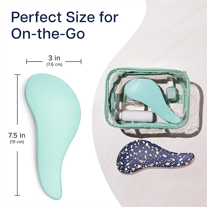 Crave Naturals Glide Thru Detangling Hair Brushes for Women - Detangler Brush for Curly or Straight, Wet or Dry Hair - Gentle on Tangles Comb - 7.5x3-Inch, Turquoise and Terrazzo (Pack of 2)-CubbioJoy