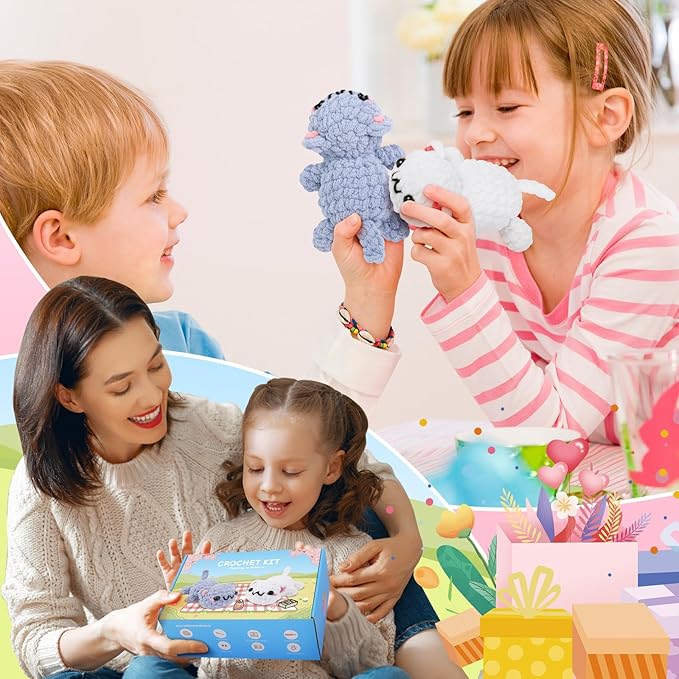 Crochet Kit for Beginners - 2PCS Kitty Crochet Kit with Step-by-Step Video Tutorials, Crochet Starter Kit for Adults and Kids, Learn to Crochet Cat, Beginner Crocheting Kit Easy Peasy Yarn-CubbioJoy