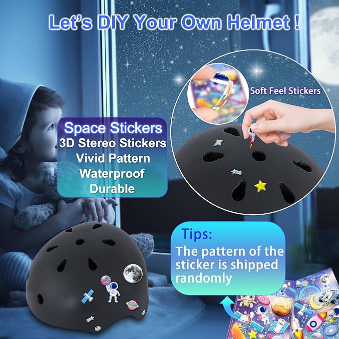 Kids Bike Helmet with DIY Stickers and Knee Pads Elbow Pads Wrist Guard Set for Ages 3-8-14 Toddler Boys Girls Helmet for Roller Skates Cycling Skateboarding Bicycle Scooter-CubbioJoy