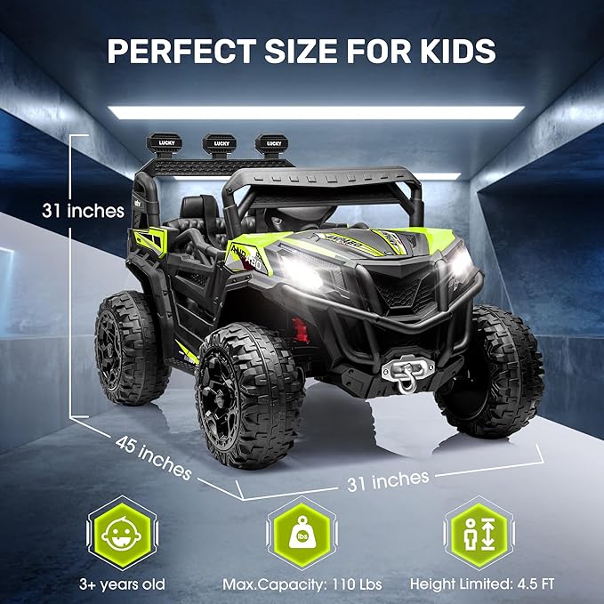 ANPABO 24V 4WD Ride on Car Truck w/Remote Control, 2WD/4WD Switchable Kids UTV, 4 Shock Absorbers, 19" Spacious Seat, Soft Start, Music Player, Electric Car for Kids-CubbioJoy