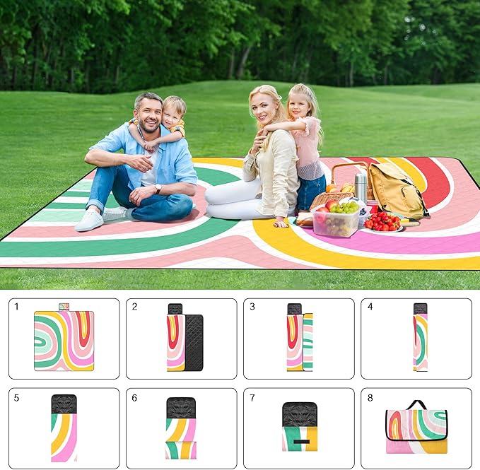 ADecor Picnic Blankets, 79" x 79" Large Beach Blanket Waterproof Sandproof, Foldable Lightweight Portable Picnic Mat Beach Vacation Essentials for Park, Camping, Hiking, Travel, Grass Lawn-CubbioJoy