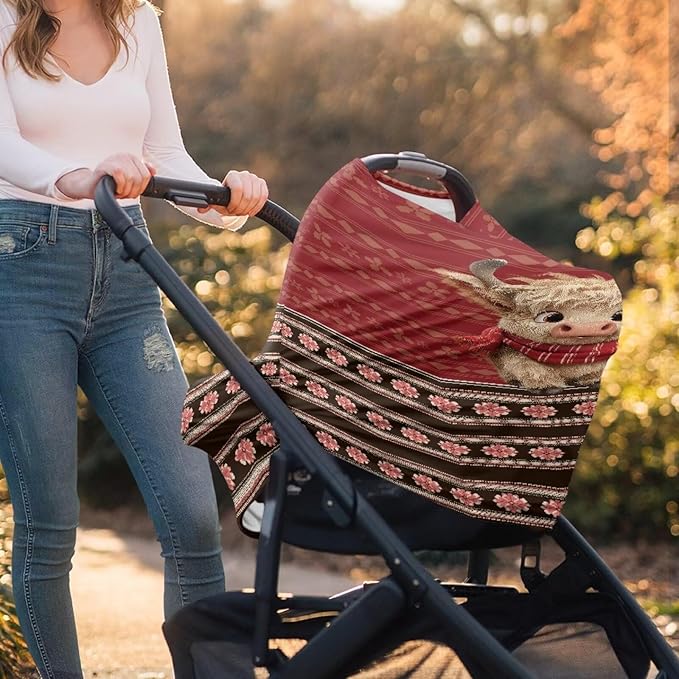 Binienty Christmas Highland Cow Car Seat Canopies for Baby Boys Girls, Mom Nursing Breastfeeding Covers Infant Stroller Cover, Holiday Gifts-CubbioJoy