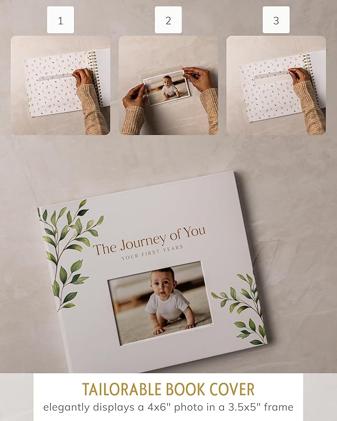 Baby's First 5 Year Book for Girl or Boy - Gender Neutral Green Meadow Nature Keepsake Memory Journal - Newborn Photo Album Milestone Scrapbook - Baby Registry and Gender Reveal Gift for Parents to Be-CubbioJoy