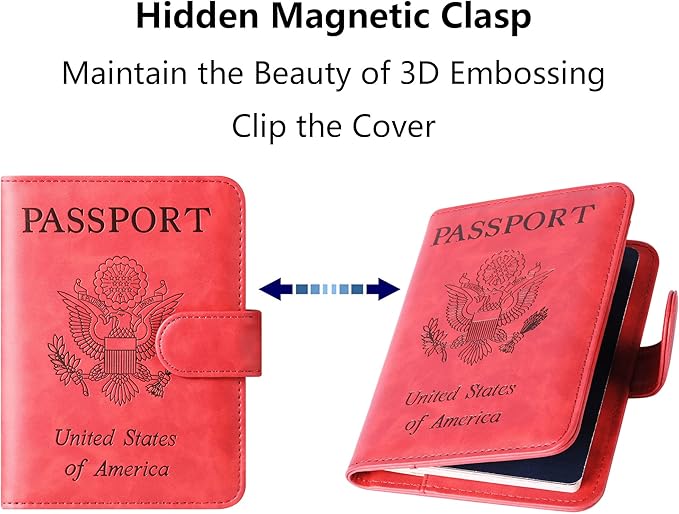 Airtag Passport Holder Cover Wallet Travel Essentials Leather Rfid Blocking Case Vacation Luggage Must Haves Travel Accessories for Men Women (117#Red)-CubbioJoy