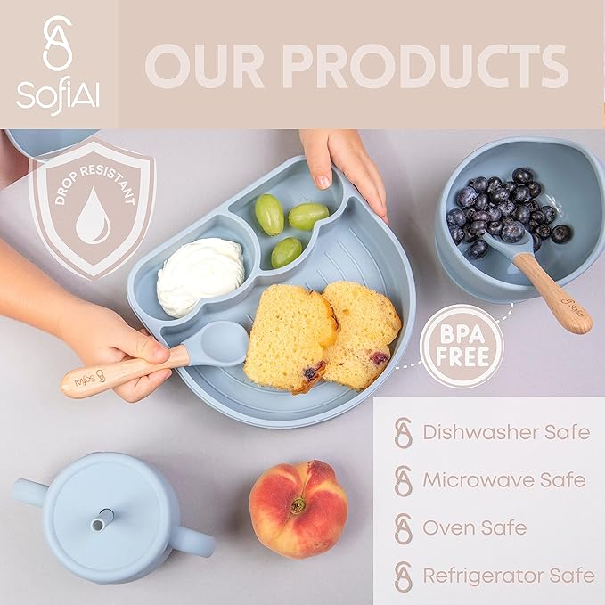 All In One Silicone Feeding Set - Safe for 6-12 Months - Non-Toxic Baby Led Weaning Supplies - Toddler Self Feeding Utensils - BPA-Free - Mess Free Essentials-CubbioJoy