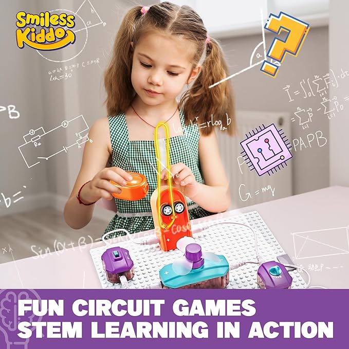 Circuit Board for Kids, SMILESSKIDDO 34 PCS DIY Electronics Exploration Kit with 70+ Projects, Physics Science Experiments Kit, School Family STEM Kits Educational Toy Gift for Kids 6+-CubbioJoy