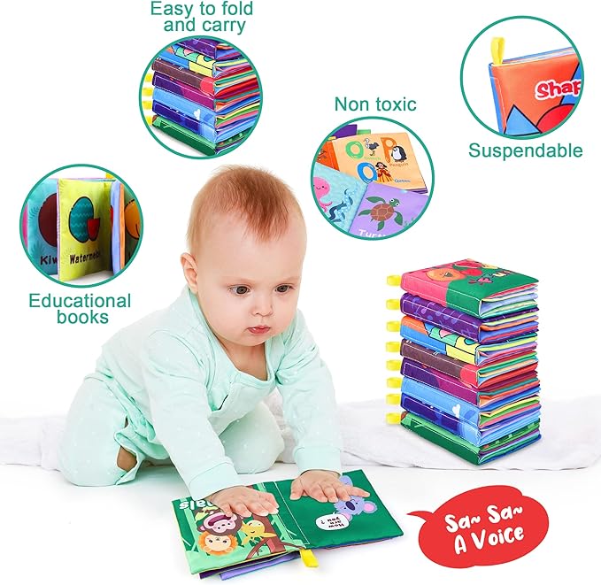 Baby Bath Books, Nontoxic Fabric Soft Baby Cloth Books, Early Education Toys, Waterproof Baby Books for Toddler, Infants Perfect Shower Toy, Kids Bath Toys Birthday Gift (Pack of 8)-CubbioJoy